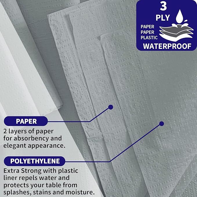[6 Pack] Silver Paper Tablecloth Disposable for Rectangle Tables, 54 X 108 Inch Party Table Cover with Plastic Backing, Waterproof 3 Ply Table Cloth for Wedding Banquet Birthday