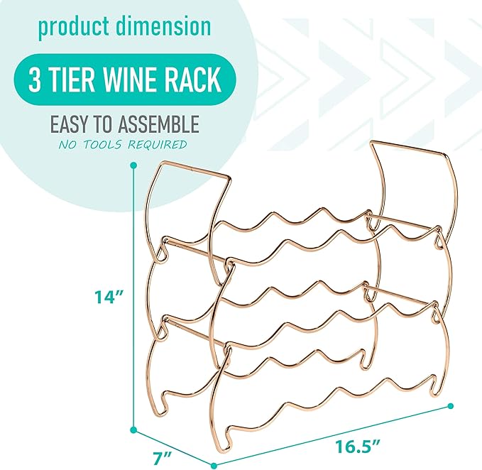 Sorbus Metal Wine Racks Countertop - 3 Tier Stackable Wine Rack - Bottle Rack Holds 12 Wine Bottles for Home, Bar, or Wine Cellar, Free-Standing Wine Rack for Inside Cabinet Wine Storage (Copper)