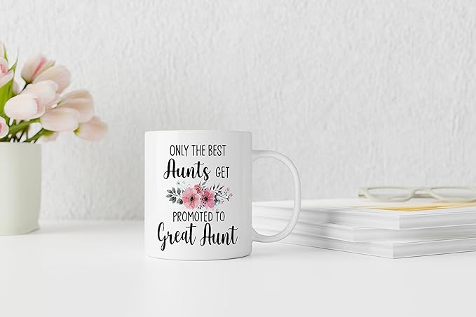 QASHWEY Only The Best Aunts Get Promoted to Great Aunt Coffee Mugs Mug, Funny Pregnancy Announcement Gifts for Aunt New Great Aunts, GreatAunt to Be Gifts Double Side Printed Ceramic Mug Cup 11 Ounce