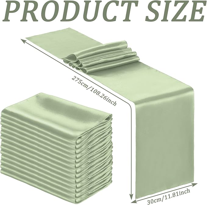 Bencailor 24 Pcs Green Satin Table Runner Bulk 12 x 108 Inches Long Table Runners Bright Smooth Fabric Tablecloth for Wedding Banquet Birthday Valentines St Patrick's Day Party Decorations