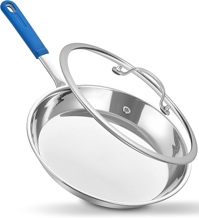 LOLIKITCH 12 In Stainless Steel Skillet - Professional Induction Fry Pan, Oven Safe 600째F, Tri-Ply Stainless Steel Clad, Dishwasher Safe, Detachable Handle, PFOA Free, Commercial Restaurant Grade