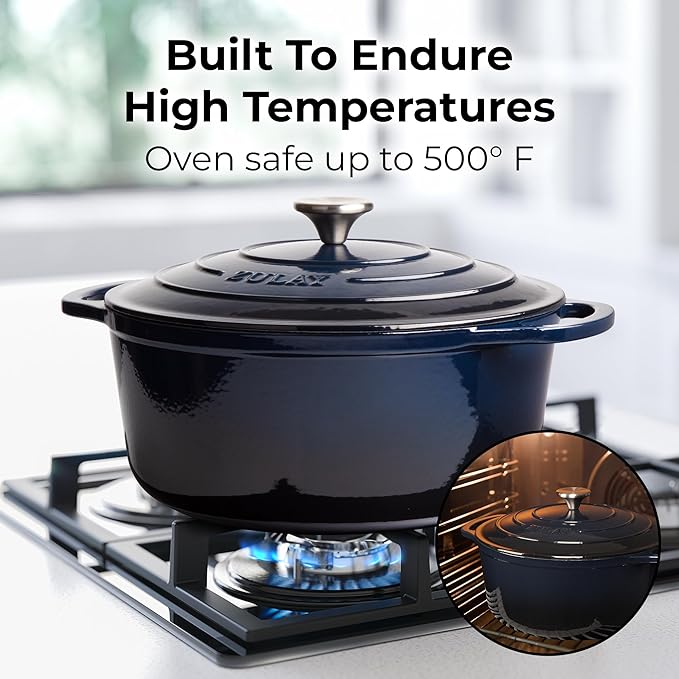 Zulay Kitchen 6 Quart Enameled Cast Iron Dutch Oven Pot with Lid ??Premium Durability & Oven Safe up to 500째F ??Heavy Duty Cookware Perfect for Bread Baking, Stews, Braising & Roasting - Lapis Lazuli
