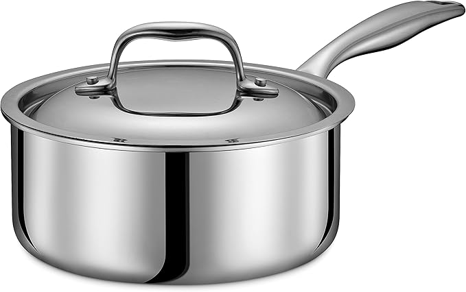 LEGEND COOKWARE 5-Ply Stainless Steel 2-Quart Sauce Pan with Lid - Induction Compatible, Oven Safe 800째F - Non-Toxic, No Coatings - Even Heating, Won't Warp - Built to Last Generations