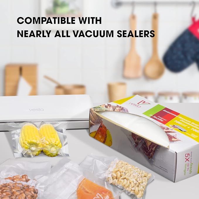 Vesta Precision Vacuum Sealer Bags for food, 200 Count (100 Quart 8" x 12" and 100 Pint 6" x 10") PreCut Bags, BPA Free and Heavy Duty Embossesd Vacuum Seal Bags for Storage, Meal Prep, Sous Vide