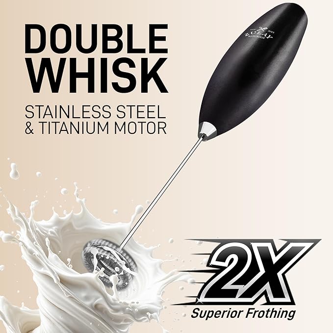 Zulay Kitchen Double Whisk Milk Frother ??Handheld Foam Maker for Coffee, Lattes, Matcha, Hot Chocolate & Cappuccinos ??Whip Creamy Froth in Seconds, Portable & Easy to Use