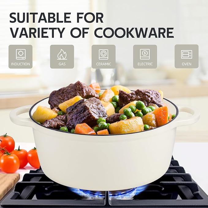 3 Quart Dutch Oven Enameled Cast Iron with Lid - Big Dual Handles - Oven Safe up to 500째F - Classic Round Pot for Versatile Cooking Cream