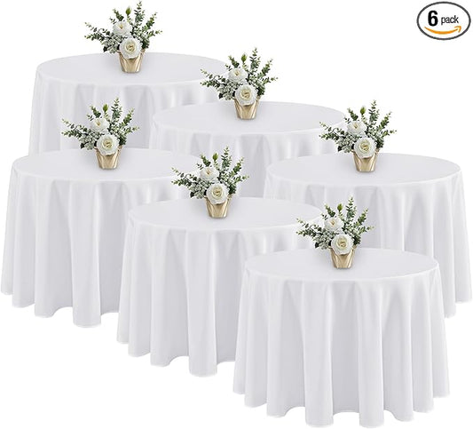 Fitable 6 Pack White Round Tablecloths - 120 Inches in Diameter - Stain Resistant and Washable Table Clothes, Polyester Fabric Table Covers for Wedding, Party, Banquet, Formal Events