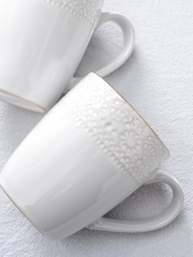 famiware Coffee Mugs Sets for 4, 12 oz Mug Set, Coffee Cups with Handle for Coffee, Tea, Cocoa and Milk, Microwave and Dishwasher Safe, White Floral
