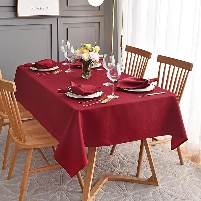 maxmill Jacquard Table Cloth Waving Pattern Water Proof Wrinkle Free Heavy Weight Soft Tablecloth Decorative Fabric Table Cover for Outdoor and Indoor Use Rectangular 60 x 104 Inch Red