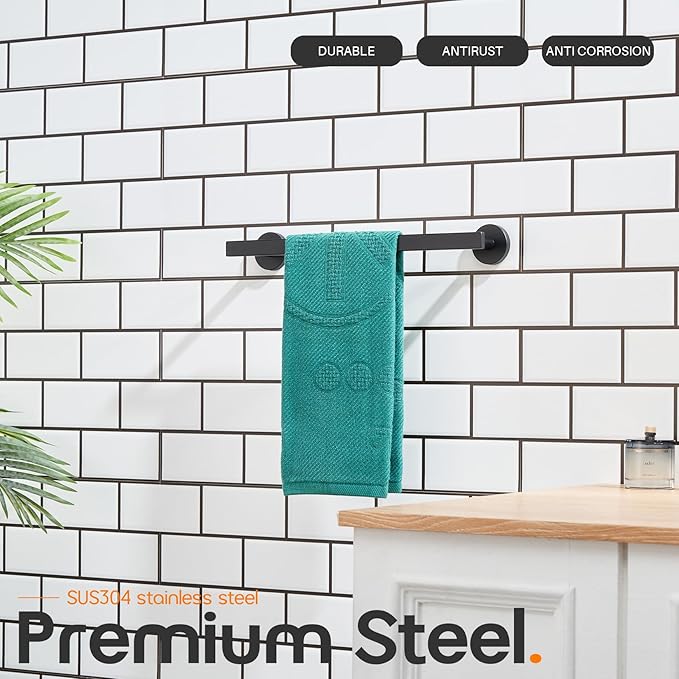16 Inch Bathroom Towel Bar Bath Towel Rack Kitchen Towel Holder Towel Hanger Wall Mounted SUS304 Stainless Steel Matte Black AN4001MB-L16