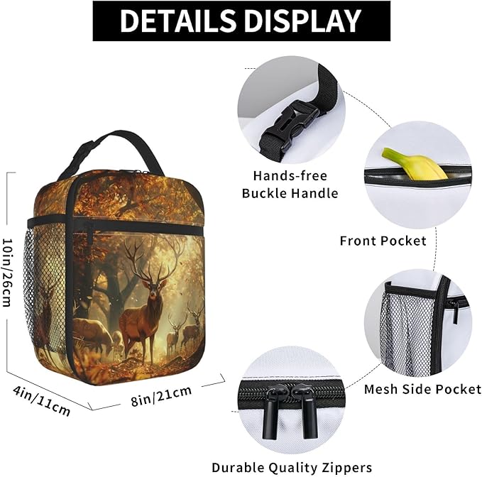 VANZEV Insulated Lunch Box for Women Men, Deer Lunch Box Reusable Portable Lunch Bag Cooler Tote Waterproof Lunch Container for Office Picnic Work Travel Hiking