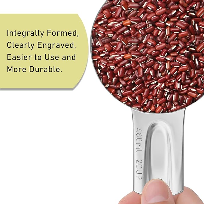 BERYLER 1PCS 2Cup (480ml, 16oz) Single Measuring Cup, Stainless Steel Measure Scoop, Metric and US Measurement, Dishwasher Safe