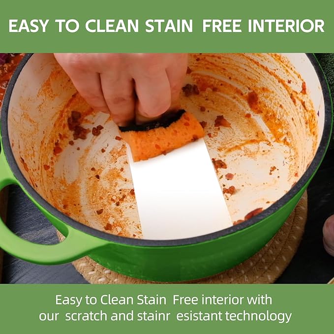 4.5 Quart Dutch Oven Enameled Cast Iron with Lid - Big Dual Handles - Oven Safe up to 500째F - Classic Round Pot for Versatile Cooking Green