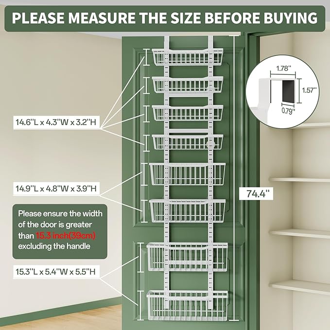 Over The Door Organizer竊?-Tier Over The Door Pantry Organizer with Adjustable Baskets竊똌etal Hanging Pantry Organizers and Storage for Kitchen, Back of Door Seasoning Rack (White)