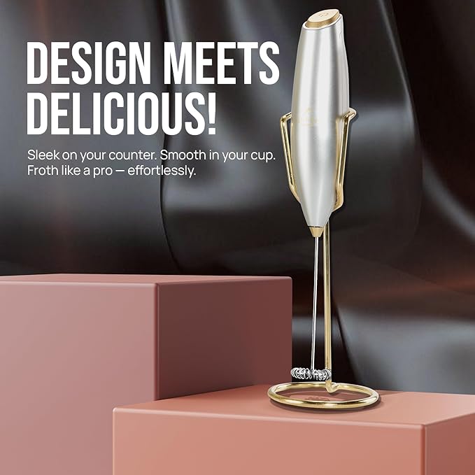 Zulay Kitchen Executive Series Luxury Gift Milk Frother with 4 Duracell Batteries ??Handheld Electric Foam Maker for Coffee, Lattes & Hot Chocolate ??Deluxe Finish, Ultimate Gift for Coffee Lovers
