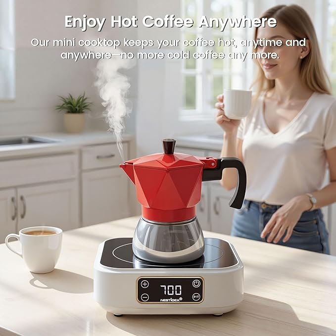 Mini Induction Cooktop 700W, 120V Portable Single Induction Burner ??Compact Electric Hot Plate for Small Kitchens, Travel, RV, Camping ??Quick Heat for Coffee, Tea, Flameless, Easy-Clean