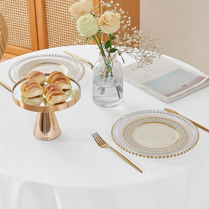 Easy-Going 6 Pack White Tablecloths 120 Inch-Round for 8 Ft Round Table, Washable Polyester Waterproof Stain Resistant Table Cloth, Decorative Table Cover for Kitchen, Dining Tables, Events