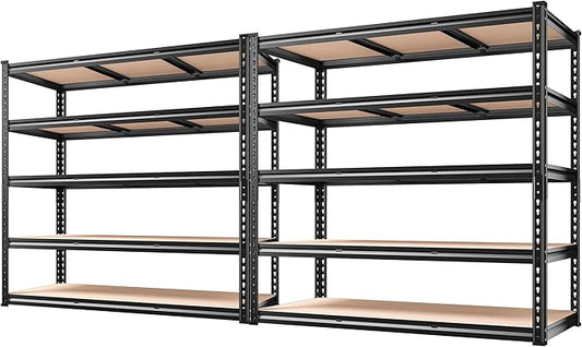 REIBII 48" W Garage Shelving 3020LBS Storage Shelves 5 Tier Industrial Shelving Adjustable Metal Storage Shelves for Garage, Basement, Warehouse, Commercial, Easy Assemble, 48" W x 72" H x 24" D, 2PC
