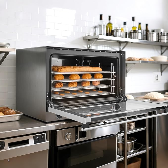 VEVOR Commercial Convection Oven, 4.24 cu.ft Countertop Oven for Full-Size Pans, Electric Convection Ovens with 4 Racks, 360째 Hot Air Circulation, for Bakery, Restaurant & Pizza Shop (208-240V 5000W)