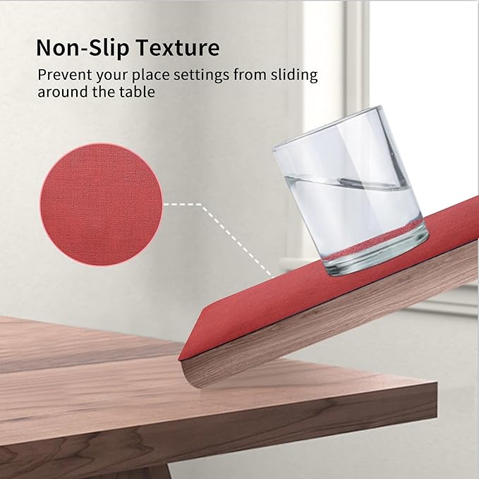 Maxpearl Faux Leather Placemats Set of 8 - Waterproof - Wipe Clean - Heat Resistant - Non Slip Dining Table Place Mats, Suitable for Indoor & Outdoor Use, 17?쇺셹12?쇺? Red