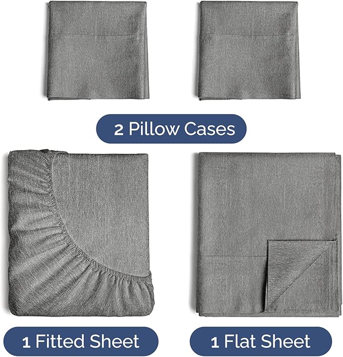 Twin XL 4 Piece Sheet Set - Cooling and Breathable Bed Sheets - Hotel Luxury Bed Sheets for Women, Men, Kids & Teens - Deep Pockets - Easy Fit - Soft and Wrinkle Free - Twin XL Heathered Grey Sheets