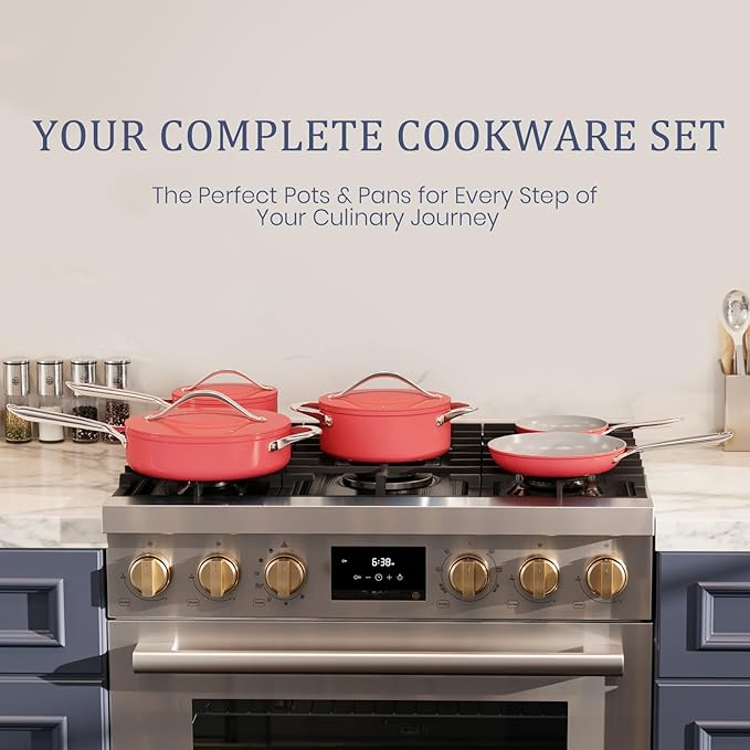 Nonstick Ceramic Frying Pan 10" Non Toxic Cooking Skillet for Eggs Pancakes & Stir Fry Even Heat Distribution PTFE/PFOA/PFAS Free Oven Safe Up to 500째F All Cooktops Compatible, Fusion Red