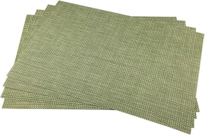 WAZAIGUR Placemats Easy to Clean Crisscross Woven Vinyl Place Mats Indoor Dining Durable Non-Slip Heat Resistant Table Mats for Kitchen Table Set of 4,Green and Yellow