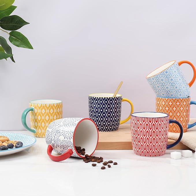 Selamica 10 OZ Coffee Mugs Set of 4, Small Coffee Cups Ceramic with Handle, Coffee Mug for Cappuccino Latte Cocoa Milk Tea, Dishwasher Microwave Safe, Assorted Colors