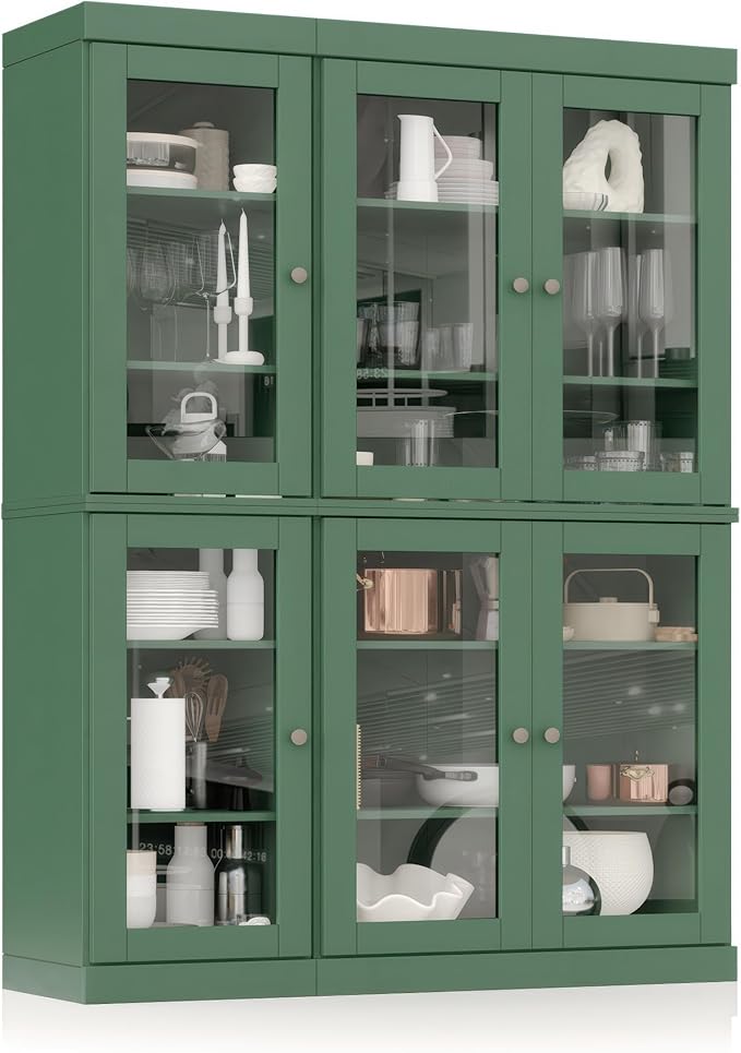 Palace Imports 100% Solid Wood 48.5" Pantry China Cabinet with Clear Glass Doors and Adjustable Shelves (Green)