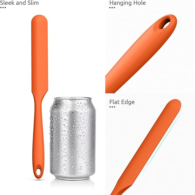 U-Taste Skinny Silicone Jar Spatula: 600쨘F Heat-Resistant Food-Grade 10in Long Narrow Sourdough Stirring Stick, Seamless Flexible Peanut Butter Spreader for Scraping Icing Bread Cream, Jam (Orange)