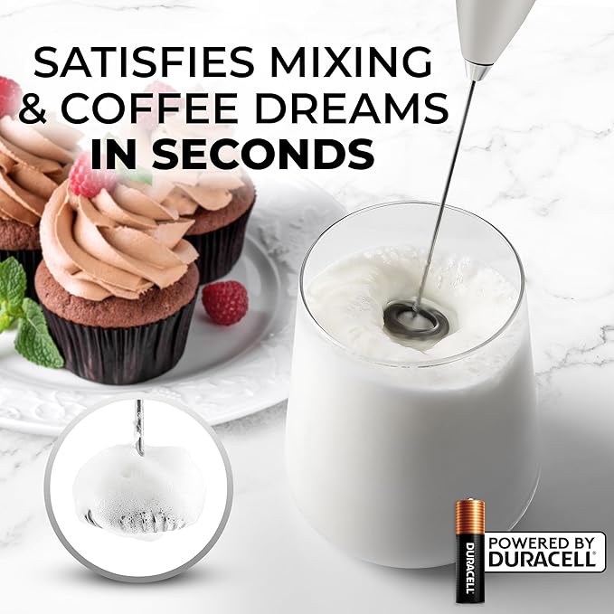 Zulay Kitchen Milk Frother Handheld Electric Whisk with AA Duracell Batteries ??Durable Drink Mixer for Coffee, Lattes, Cappuccinos & More - Gray