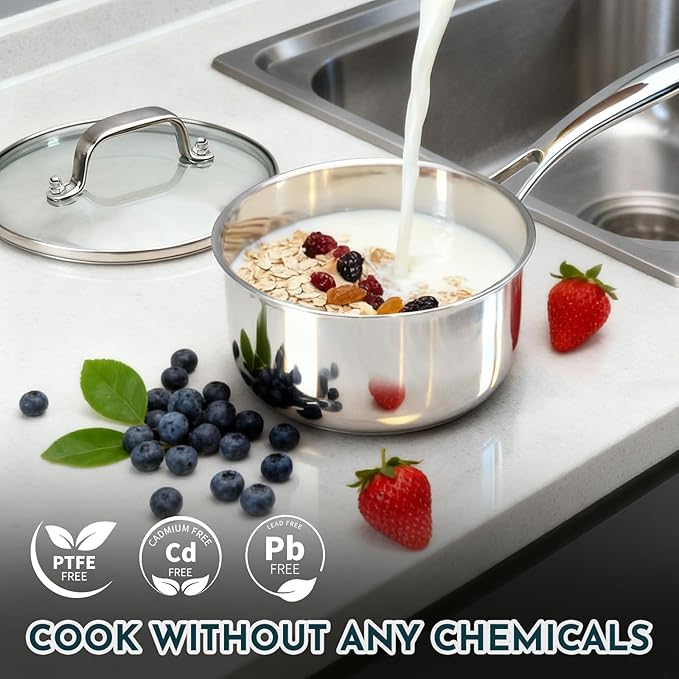 3 Ply Stainless Steel Cookware Set, AIVIKI 10-Pieces Pots and Pans Set, Induction Kitchen Cookware Set, Oven Safe to 500?? Chef Quality Cooking Set w/Fry Pans, Saucepans, Dutch Oven, Kitchen Essential