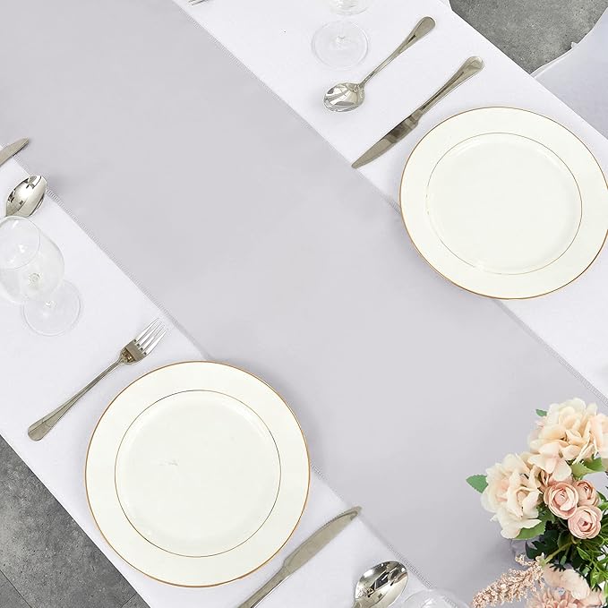 4-Pack Silver Satin Table Runner 12 x 108 Inch Long Bright and Smooth Silk Fabric Table Runner for Wedding Banquet Birthday Party Decoration