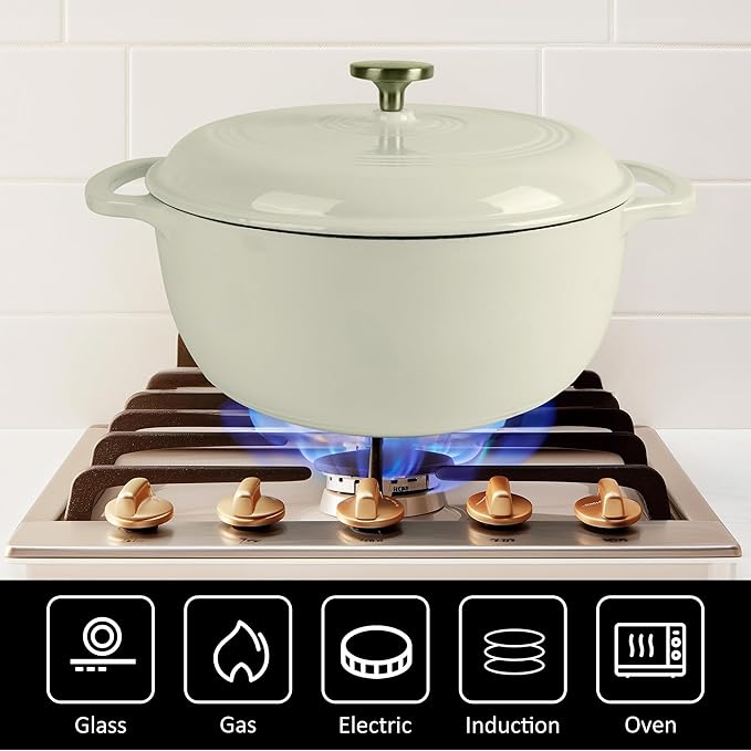 Premium Enameled Cast Iron Dutch Oven for Bread Baking | Non-Stick 5.5QT Oval Bread Oven with Lid | Perfect for Sourdough, Loaf, and Artisan Baking (Round Cream, 5.5 QT)