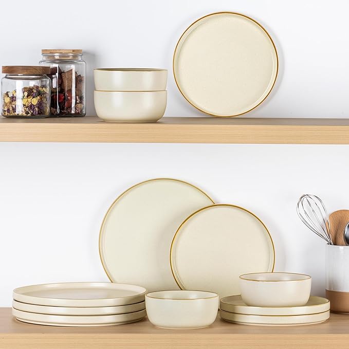 AmorArc Stoneware Dinnerware Sets for 6,Reactive Ceramic Plates and Bowls Set,Highly Chip and Crack Resistant | Dishwasher & Microwave Safe | Round Dishes Set Service for 6 (18pc)