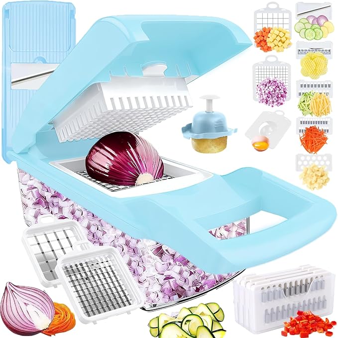 Pro-Series 16-in-1 Vegetable Chopper, Dewpeton Mandoline Slicer, Veggie Chopper, Food Chopper with Container, Vegetable Cutter Chopper & Spiralizer for Onion Salad (Home Essential Gadget & Kitchen)