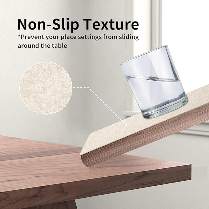 Maxpearl Faux Leather Placemats Set of 8 ??Waterproof, Wipe Clean, Heat Resistant, Non-Slip Dining Table Mats for Indoor & Outdoor Use, 17?씳?2?? Beige