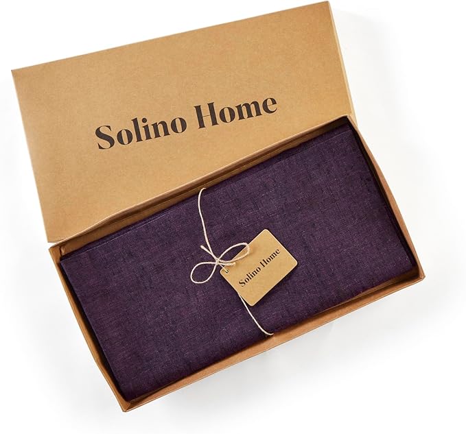 Solino Home Grape Linen Tablecloth 52 x 52 Inch - 100% Pure Linen Square Table Throw - Athena, Machine Washable Tablecloth for Valentines, Spring, Easter
