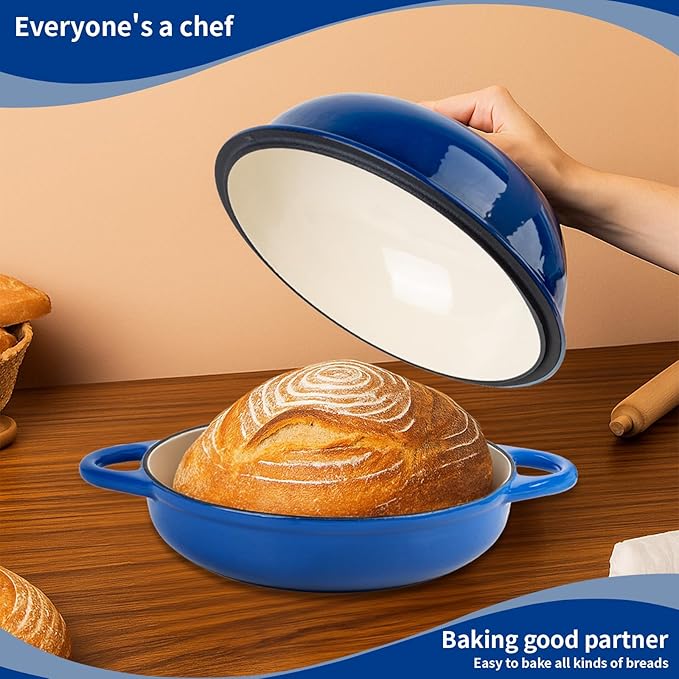 Dutch Oven for Bread Baking, 5.4 Quart Dutch Enameled Cast Iron Bread Oven, Dutch Oven for Sourdough Bread Baking, Oven Safe up to 500째 F, 25 cm Blue