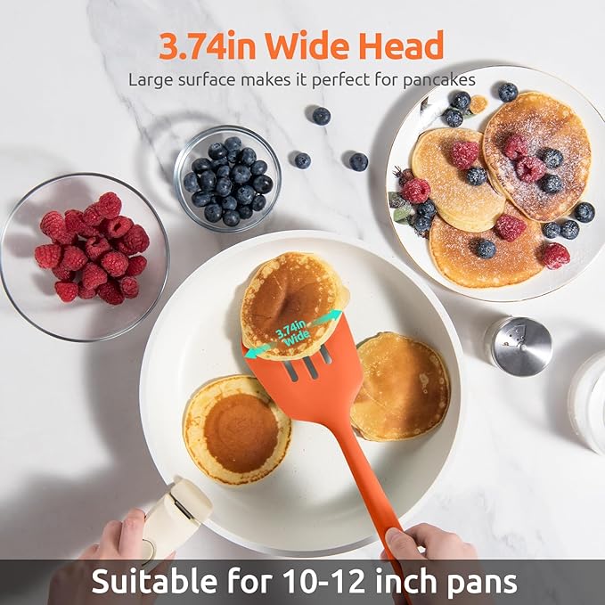 600쨘F Heat Resistant Slotted Turner: U-Taste 13.6in Silicone Kitchen Spatula Flipper, 3.74in Wide Food Grade Flexible Thin Rubber Cooking Utensil for Egg, Pancake, Cookie in Nonstick Cookware (Orange)
