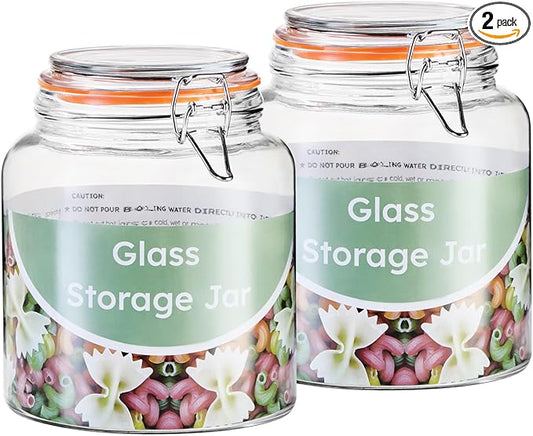 0.6 Gallon Glass Storage Jar with Lid, Wide Mouth Glass Canister for Storing Food in Pantry and Fermenting, Set of 2