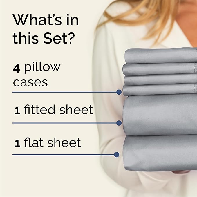 Cal King 6 Piece Sheet Set - Cooling and Breathable Bed Sheets - Hotel Luxury Bed Sheets for Women, Men, Kids and Teens - Deep Pockets - Easy Fit - Soft and Wrinkle Free - Cal King Steel Blue Sheets