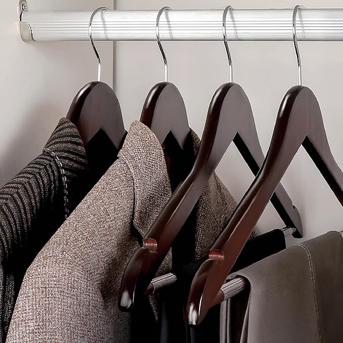 TOPIA HANGER Wooden Coat Hangers 30 Pack, Cherry Wood Suit Hangers with Non Slip Pants Bar, 360째 Swivel Hook and Shoulder Notches for Camisole, Jacket, Pants, Smooth Finish Clothes Hangers - CT34M30