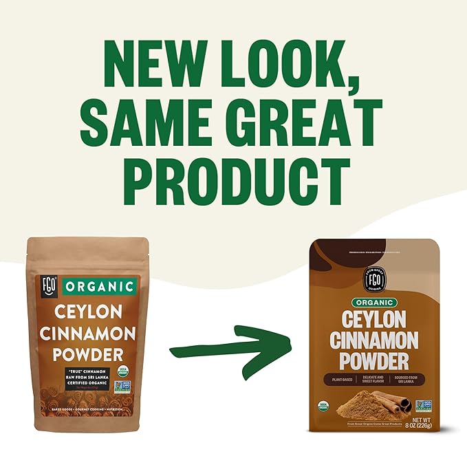 FGO Organic Ceylon Cinnamon Powder, 8oz Pure Sri Lanka Cinnamon for Spice & Seasoning, Great for Baking, Cooking, & Drinks, Additive Free, Non-GMO (Pack of 1)