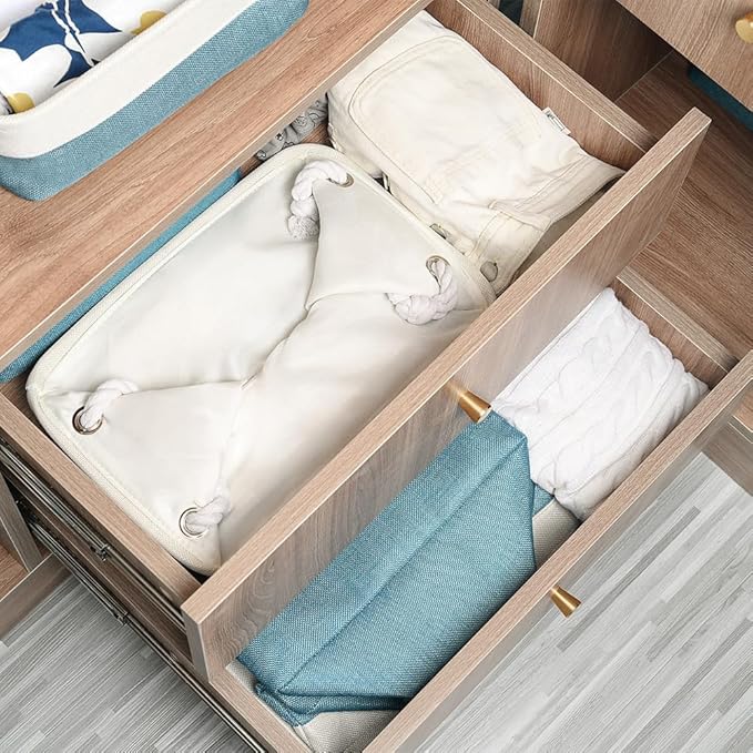 TheWarmHome Fabric Storage Bin with Handles,Storage Basket for Home Storage and Organization, Shelf Basket with Cover for Living Room Bedroom Closet竊늋hite & Green Medium 13.8L횞9.8W횞6.7H
