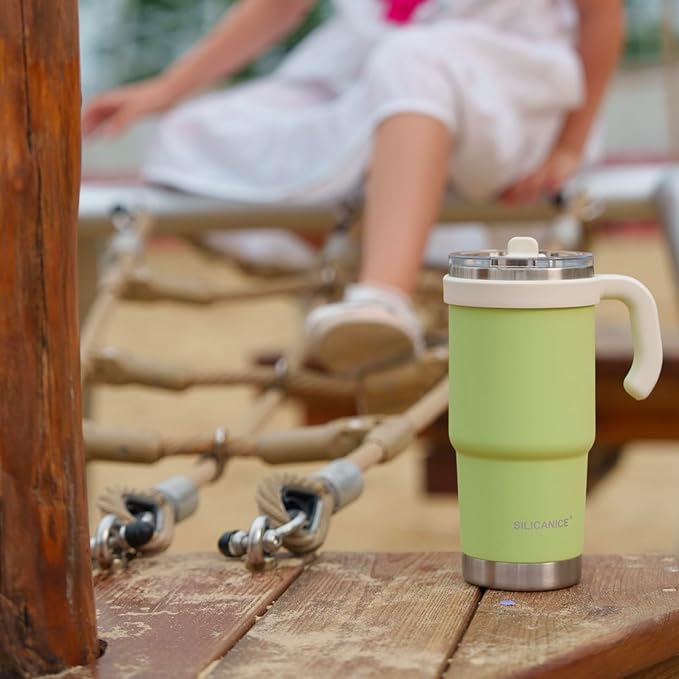 SILICANICE Kids - 24oz Insulated Tumbler - Removable Flip Spout & Straw Water Bottle With Durable handle, Base & Lid, Leak proof, Perfect for School, Sports, Lunch, Travel & Camp- Key Lime