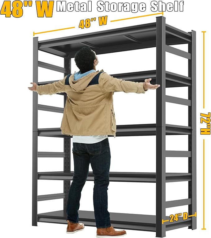 48''W Kitchen Shelves with Large Storage Capacity, Waterproof and Rust-Resistant Metal Racks, Multi-Functional Adjustable Kitchen Storage Shelf, Suitable for Kitchens, Storage Rooms, Black