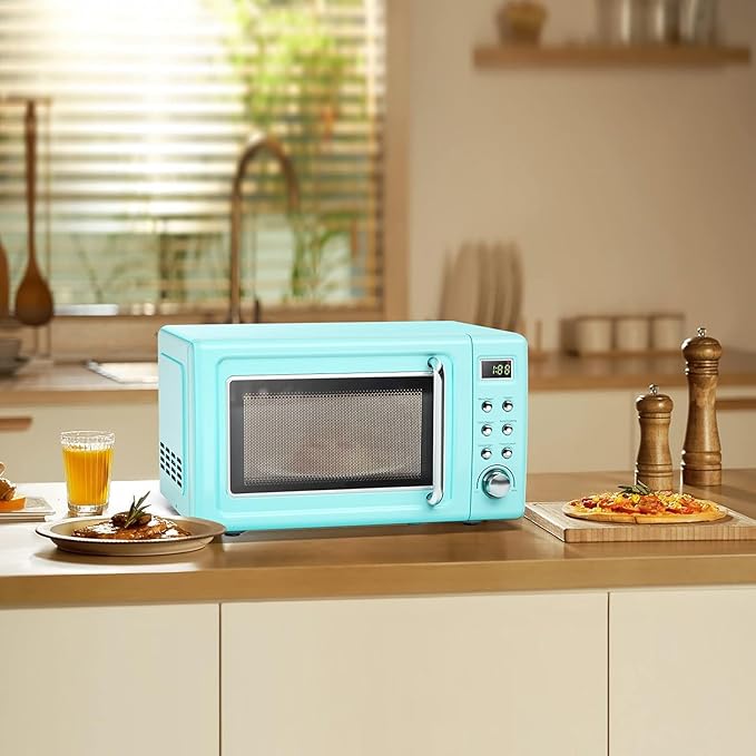 ARLIME Retro Microwave 0.7Cu.ft, 700 Watt Countertop Microwave with 5 Micro Power Defrost & Auto Cooking Function, LED Display, Child Lock, Small Microwave for Kitchen, RV, Dorm (Green)