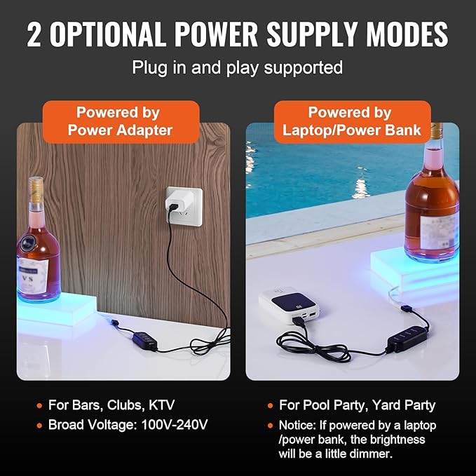 VEVOR LED Lighted Liquor Bottle Display, 1 Tier 24 Inch Wall Mounted Whiskey Rack Stand, 1 Step Commercial Illuminated Home Bar Shelf, Acrylic Drinks Light Shelves with RF Remote & App Control