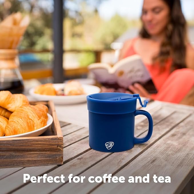 Silipint 16oz Silicone Coffee Mug Tumbler with Flip Lid ??Unbreakable Dishwasher Safe Microwave Oven & Freezer Compatible ??Non-Toxic Reusable Cup, Coffee Tea, Cold Drinks, Classic Blue - Pack of 2